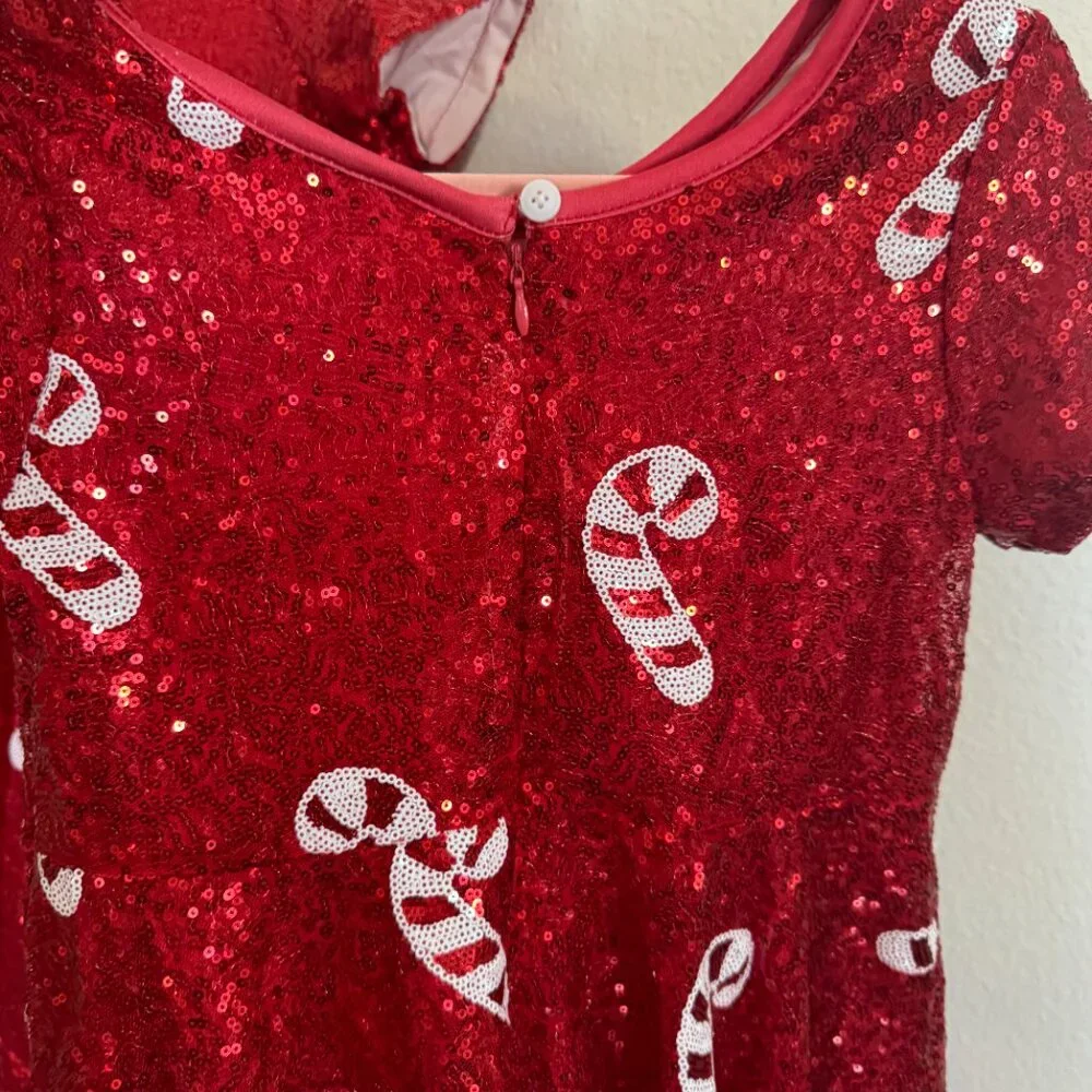 Sparkle in Pink Red Sequin Candy Cane Dress Sister Set Sizes‎ 8/9  10/12